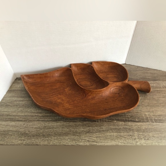 Vtg MCM Hand Carved Leaf Shaped Dish - Picture 2 of 16